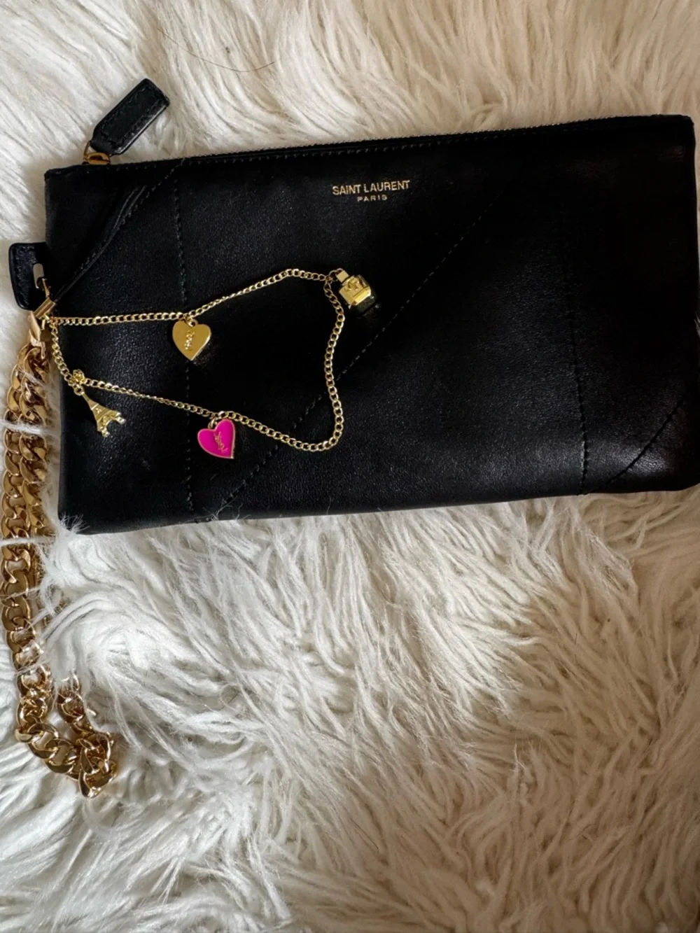 YSL Saint Laurent Jamie Pochon Black Leather Wristlet Clutch with Gold Hardware - Picture 9 of 16